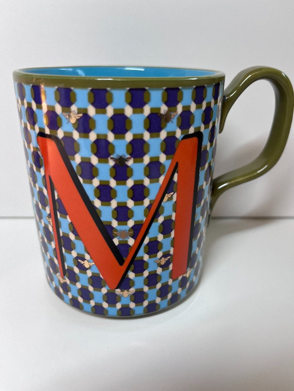 Anthropologie Monogram "M" Bee Pattern Mug
